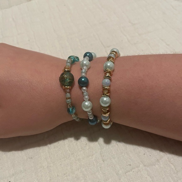 Jasmine -Inspired Handmade Bracelets | Teal and Gold - Picture 1 of 4